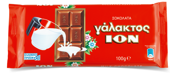 ION Schokolade mit Vollmilch ist eine unvergleichliche Schokoladengenuß aus Griechenland, einzigartigen, milden und zarte Geschmack